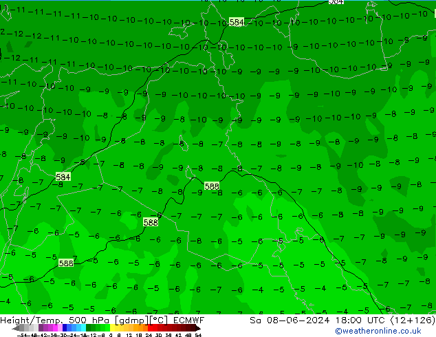 Z500/Rain (+SLP)/Z850 ECMWF Sa 08.06.2024 18 UTC