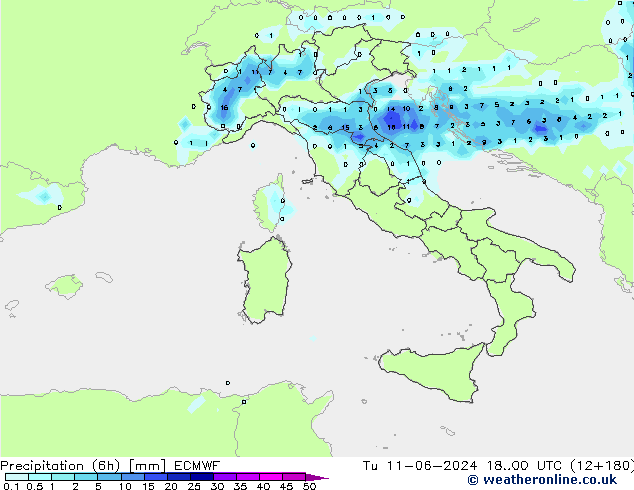 Z500/Regen(+SLP)/Z850 ECMWF di 11.06.2024 00 UTC