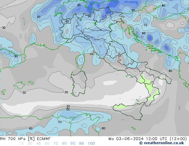 RH 700 hPa ECMWF Seg 03.06.2024 12 UTC