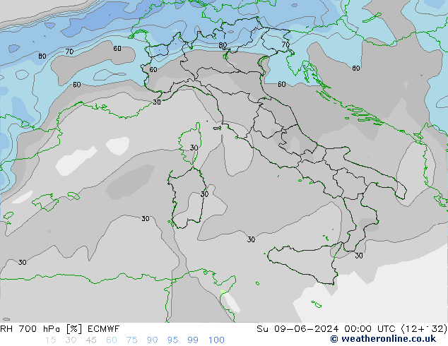 RH 700 hPa ECMWF Dom 09.06.2024 00 UTC