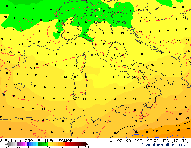 SLP/Temp. 850 hPa ECMWF We 05.06.2024 03 UTC