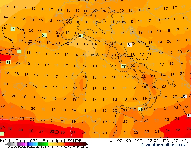 Height/Temp. 925 hPa ECMWF St 05.06.2024 12 UTC