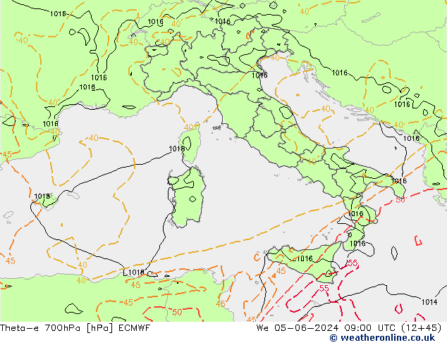 Theta-e 700hPa ECMWF We 05.06.2024 09 UTC