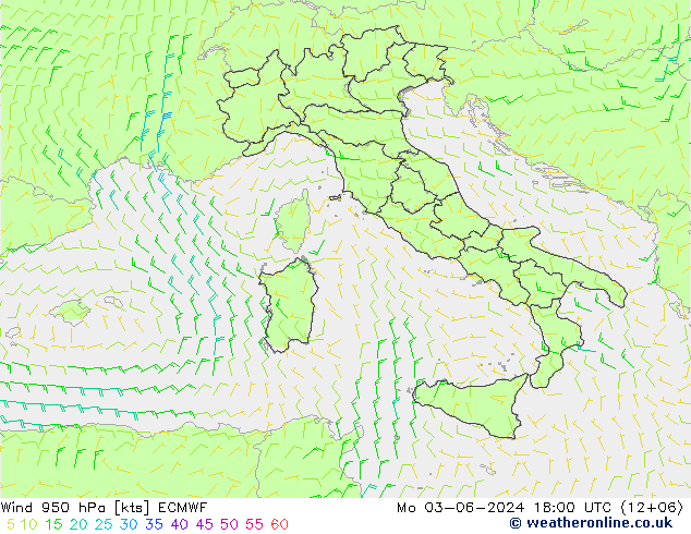 Prec 6h/Wind 10m/950 ECMWF Mo 03.06.2024 18 UTC