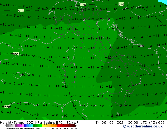 Z500/Rain (+SLP)/Z850 ECMWF Th 06.06.2024 00 UTC