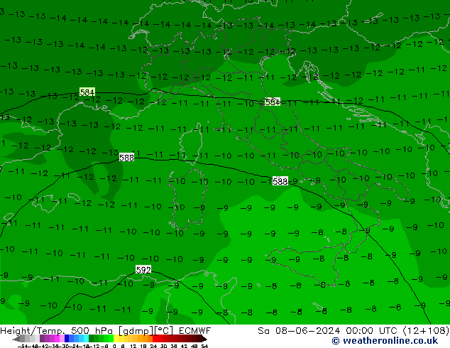 Z500/Rain (+SLP)/Z850 ECMWF сб 08.06.2024 00 UTC