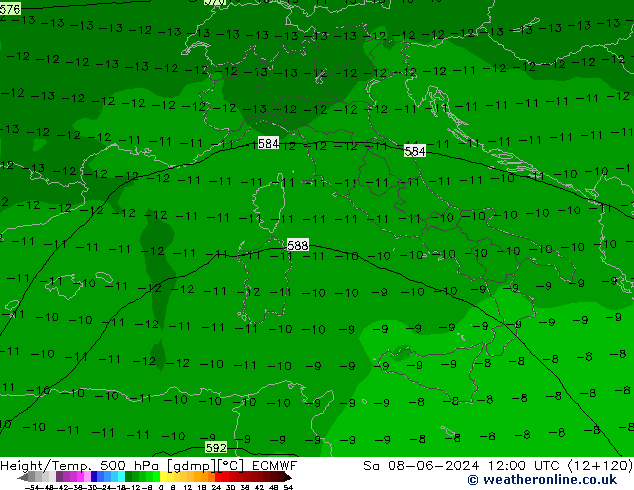 Z500/Rain (+SLP)/Z850 ECMWF So 08.06.2024 12 UTC