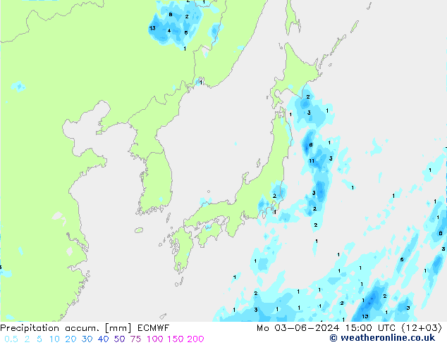 Precipitation accum. ECMWF pon. 03.06.2024 15 UTC
