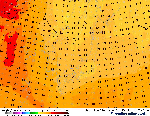 Yükseklik/Sıc. 850 hPa ECMWF Pzt 10.06.2024 18 UTC