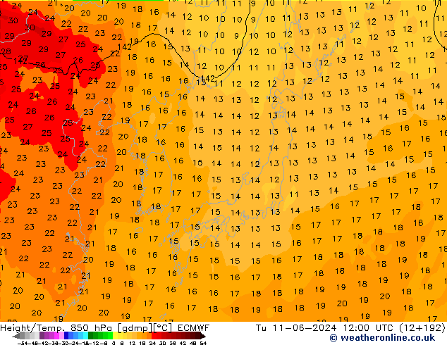 Z500/Rain (+SLP)/Z850 ECMWF Ter 11.06.2024 12 UTC