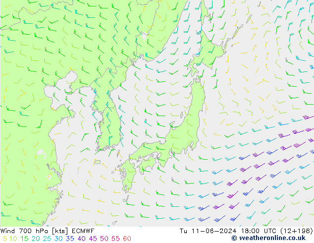 Wind 700 hPa ECMWF Tu 11.06.2024 18 UTC