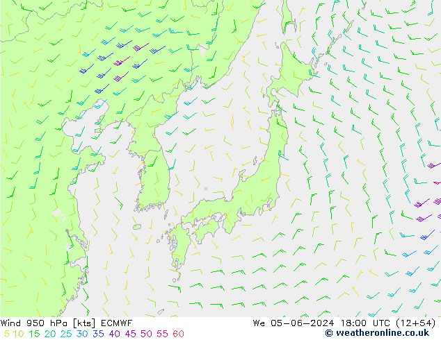 Neerslag 6h/Wind 10m/950 ECMWF wo 05.06.2024 18 UTC