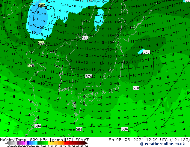 Z500/Yağmur (+YB)/Z850 ECMWF Cts 08.06.2024 12 UTC