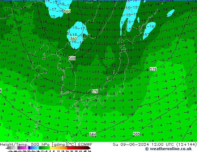 Height/Temp. 500 hPa ECMWF  09.06.2024 12 UTC