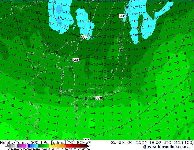 Z500/Rain (+SLP)/Z850 ECMWF So 09.06.2024 18 UTC