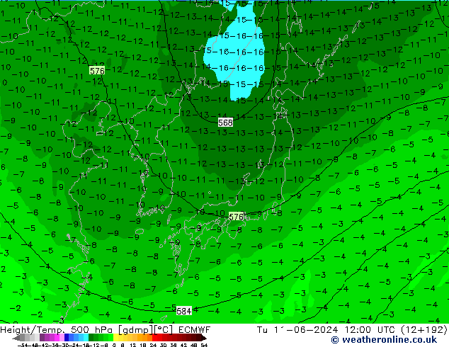 Z500/Rain (+SLP)/Z850 ECMWF Ter 11.06.2024 12 UTC