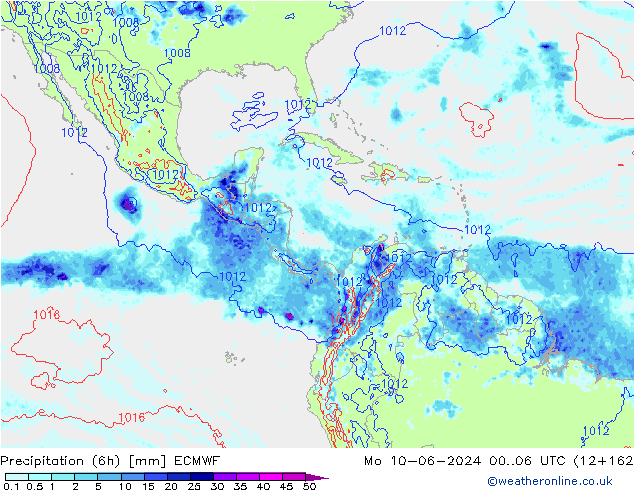 Precipitación (6h) ECMWF lun 10.06.2024 06 UTC