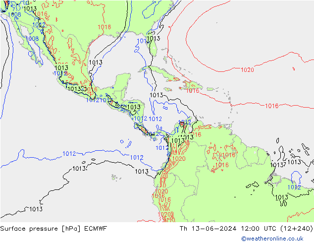 Surface pressure ECMWF Th 13.06.2024 12 UTC