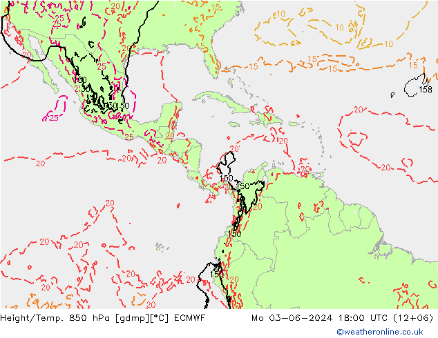 Geop./Temp. 850 hPa ECMWF lun 03.06.2024 18 UTC