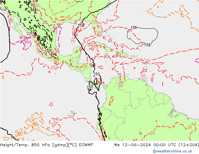 Géop./Temp. 850 hPa ECMWF mer 12.06.2024 00 UTC