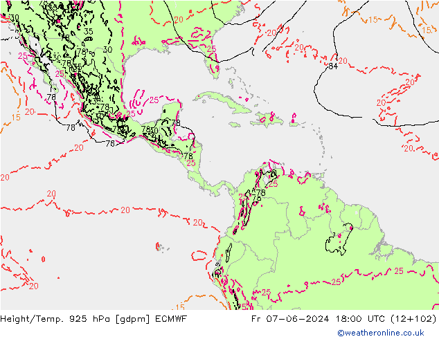 Height/Temp. 925 hPa ECMWF Sex 07.06.2024 18 UTC