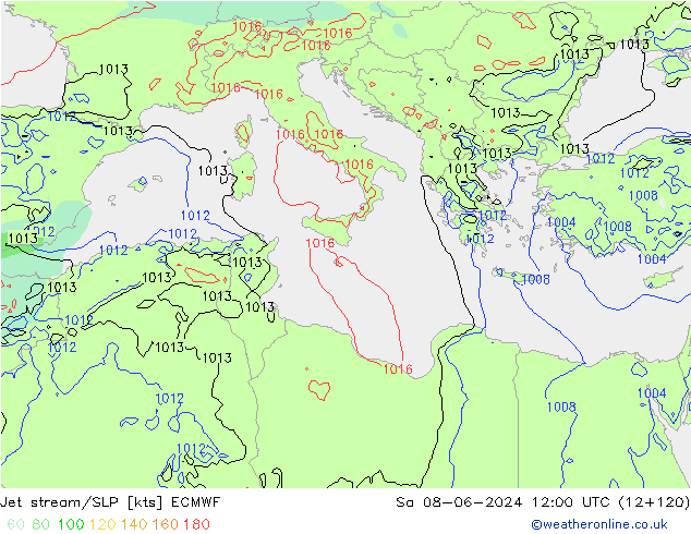 Jet stream/SLP ECMWF Sa 08.06.2024 12 UTC