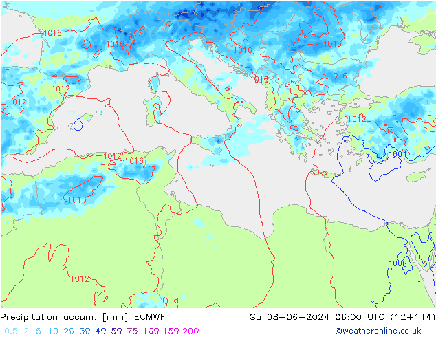 Toplam Yağış ECMWF Cts 08.06.2024 06 UTC