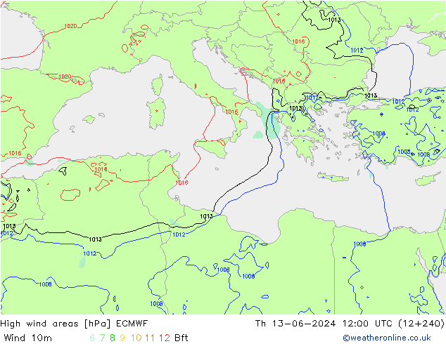 High wind areas ECMWF чт 13.06.2024 12 UTC