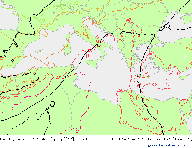 Hoogte/Temp. 850 hPa ECMWF ma 10.06.2024 06 UTC