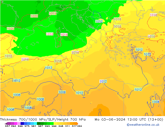 Dikte700-1000 hPa ECMWF ma 03.06.2024 12 UTC