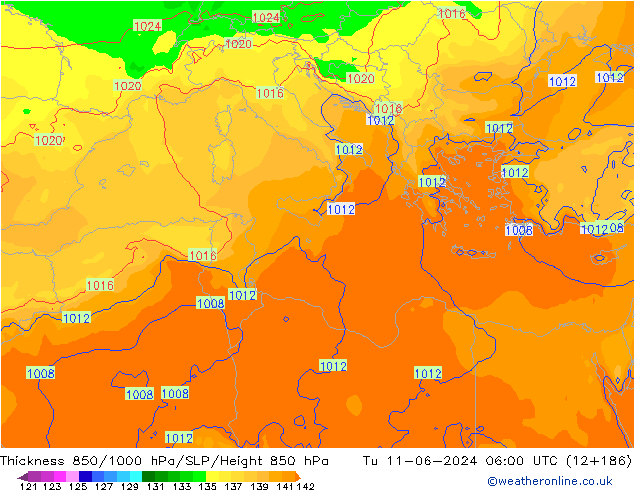 Thck 850-1000 hPa ECMWF Tu 11.06.2024 06 UTC