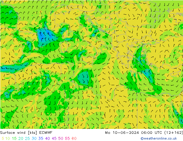 Surface wind ECMWF Po 10.06.2024 06 UTC