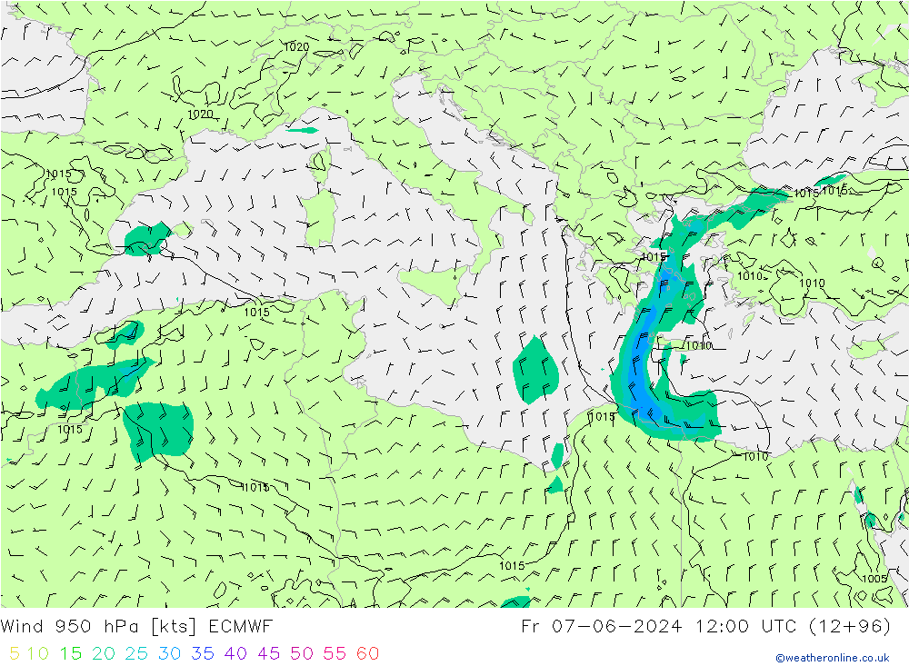 wiatr 950 hPa ECMWF pt. 07.06.2024 12 UTC