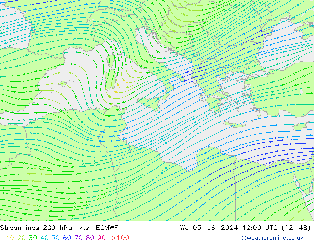 Stroomlijn 200 hPa ECMWF wo 05.06.2024 12 UTC