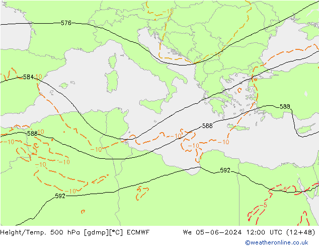 Z500/Regen(+SLP)/Z850 ECMWF wo 05.06.2024 12 UTC