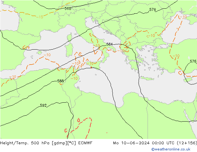 Z500/Rain (+SLP)/Z850 ECMWF Mo 10.06.2024 00 UTC