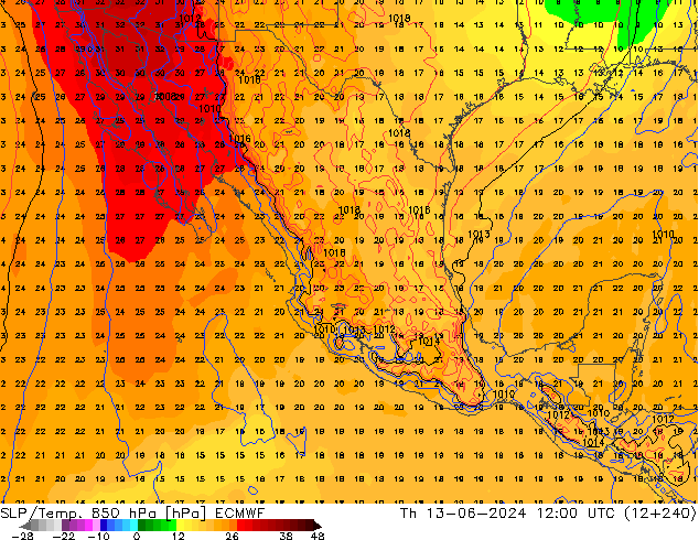 850 hPa Yer Bas./Sıc ECMWF Per 13.06.2024 12 UTC