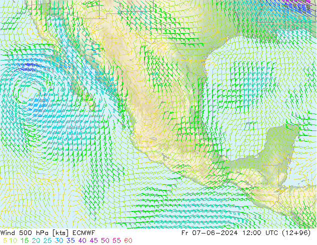 wiatr 500 hPa ECMWF pt. 07.06.2024 12 UTC