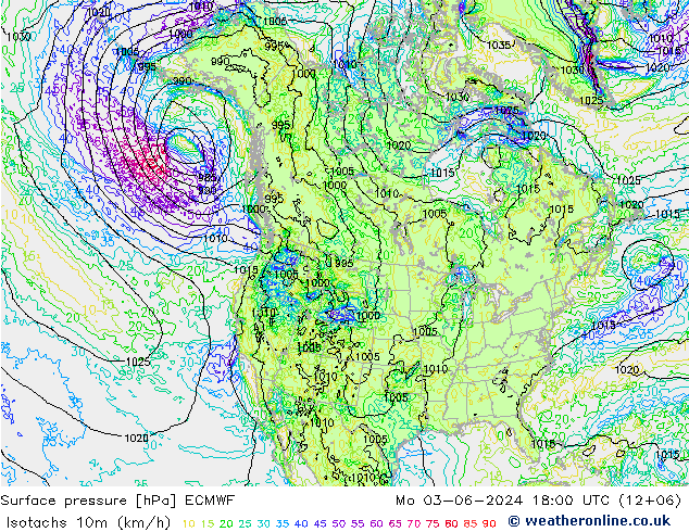 Isotachs (kph) ECMWF Mo 03.06.2024 18 UTC