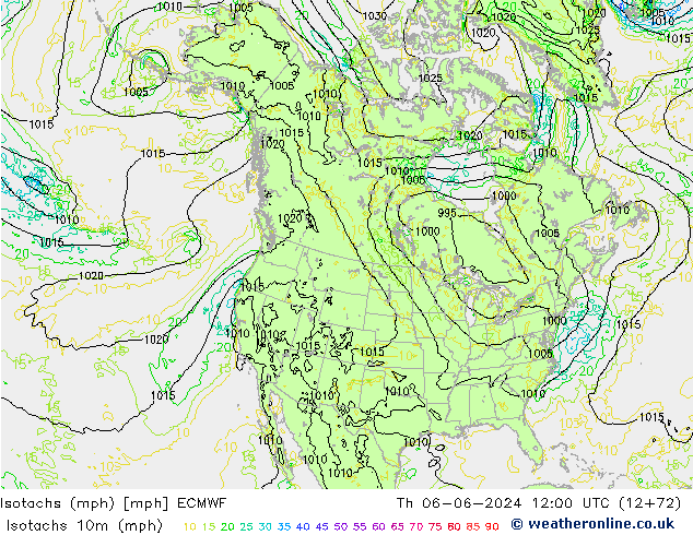 Isotachen (mph) ECMWF do 06.06.2024 12 UTC