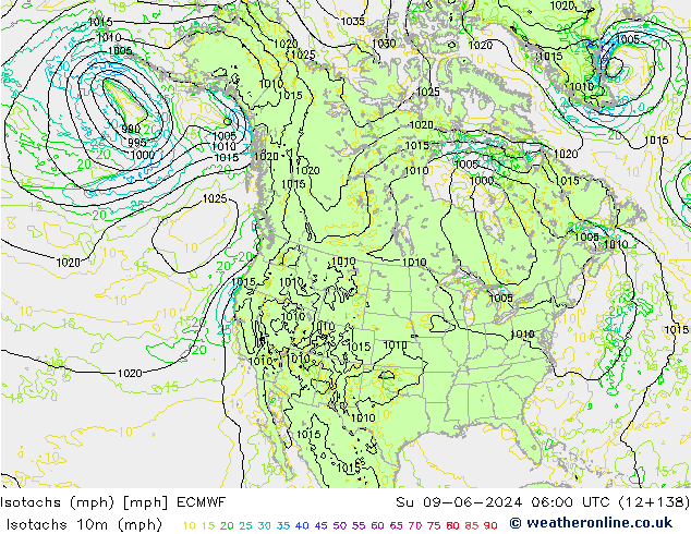 Isotachs (mph) ECMWF Ne 09.06.2024 06 UTC