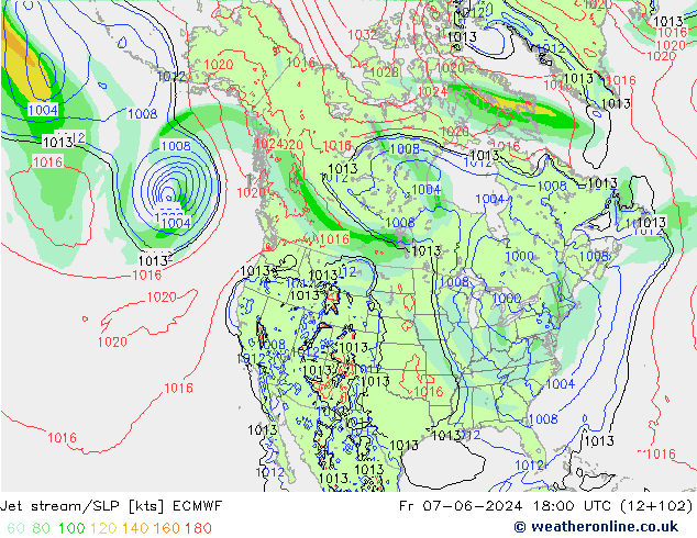 Jet Akımları/SLP ECMWF Cu 07.06.2024 18 UTC