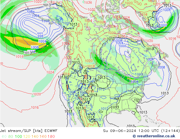 джет/приземное давление ECMWF Вс 09.06.2024 12 UTC