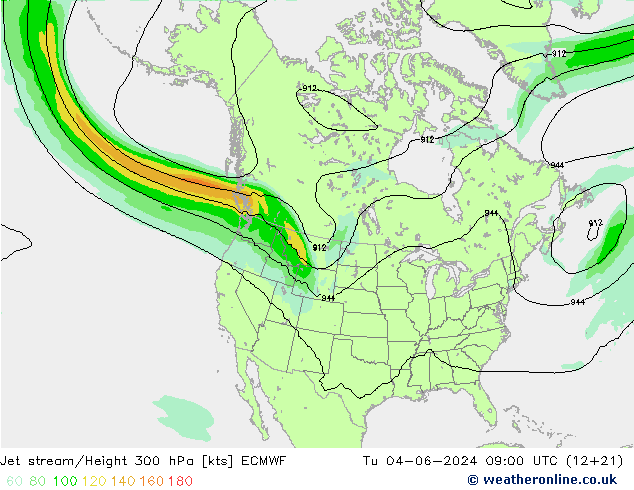 Corrente a getto ECMWF mar 04.06.2024 09 UTC