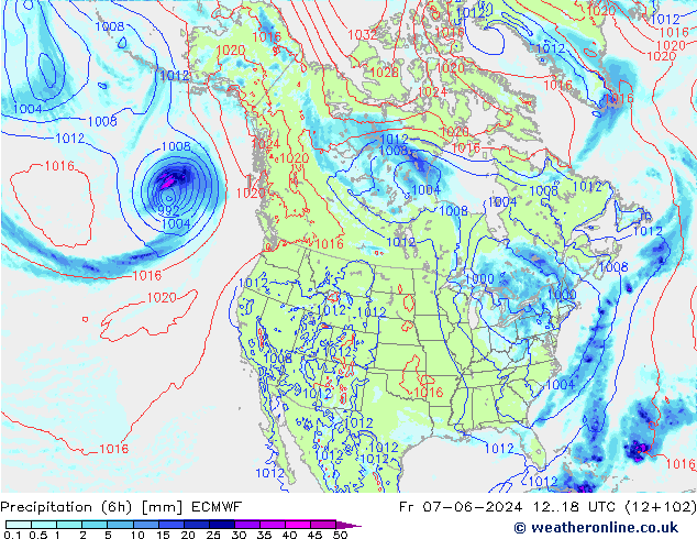 Z500/Rain (+SLP)/Z850 ECMWF Fr 07.06.2024 18 UTC