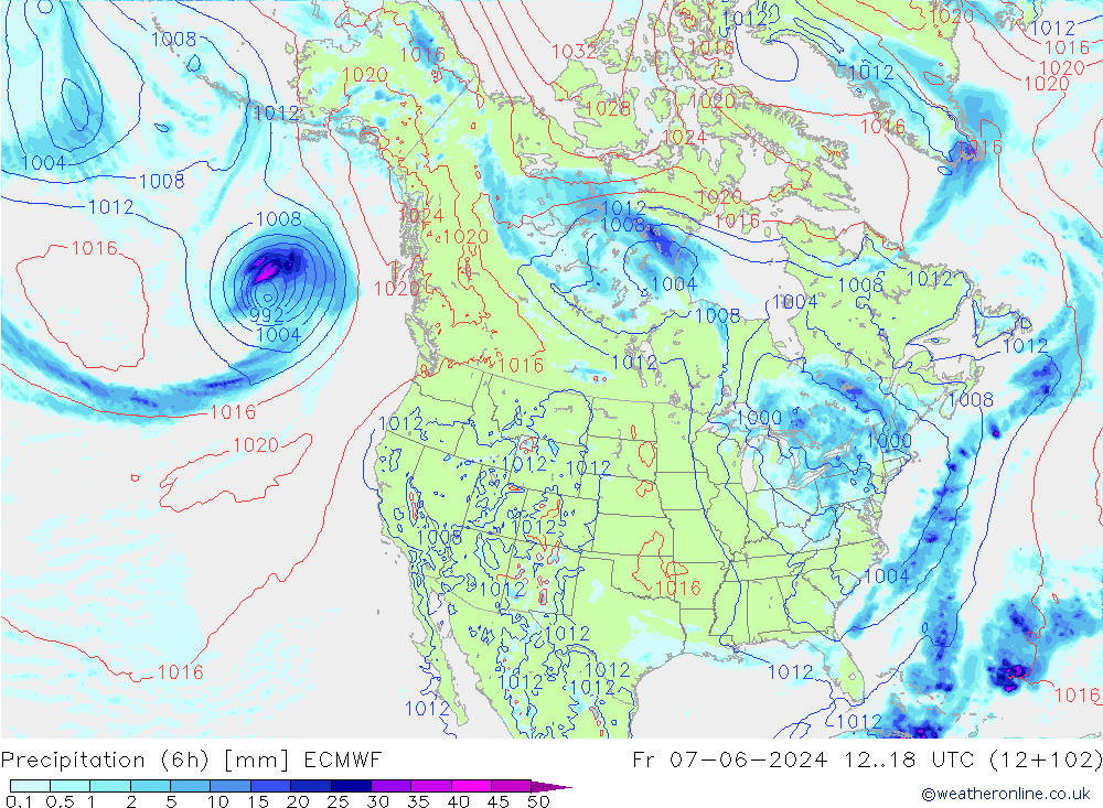 Z500/Rain (+SLP)/Z850 ECMWF Fr 07.06.2024 18 UTC