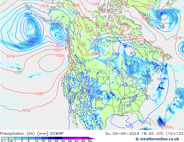 осадки (6h) ECMWF Вс 09.06.2024 00 UTC