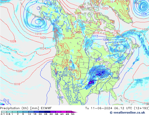 Z500/Rain (+SLP)/Z850 ECMWF Di 11.06.2024 12 UTC