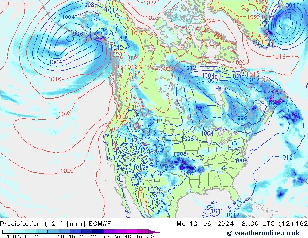 Precipitation (12h) ECMWF Mo 10.06.2024 06 UTC