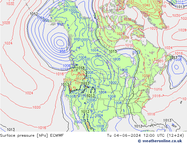 地面气压 ECMWF 星期二 04.06.2024 12 UTC